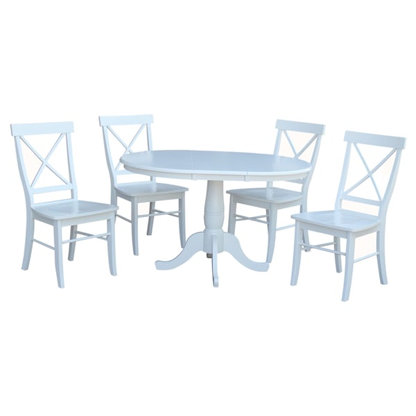International Concepts Round 36 in Round Extension Dining Table with 4 X-Back Chairs, White, 36 in W, 48 in L, 28.9 in H K08-36RXT-C613-4 - main